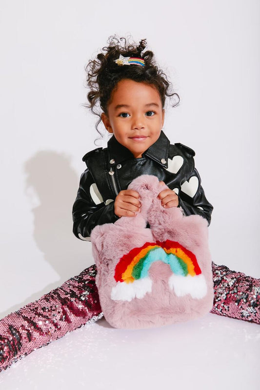 Fuzzy Rainbow Purse Pink