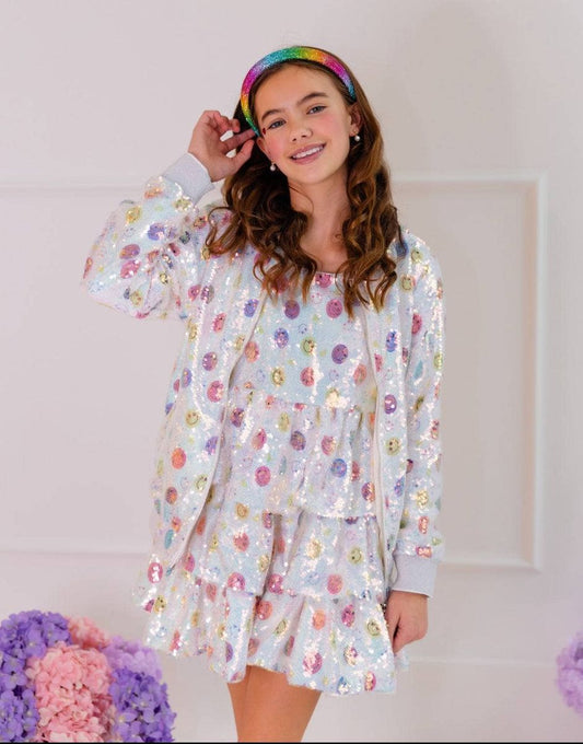 Happy Emoji Sequin Bomber Jacket