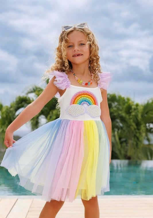 Rainbow Pearl Patch Tulle Dress
