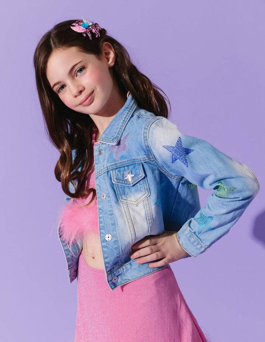 Crystal Rainbow Stars Denim Jacket