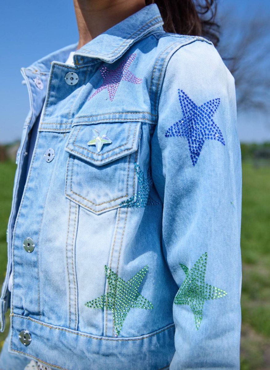 Crystal Rainbow Stars Denim Jacket