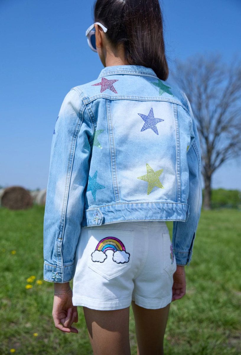 Crystal Rainbow Stars Denim Jacket