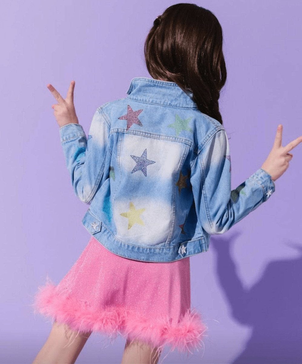 Crystal Rainbow Stars Denim Jacket
