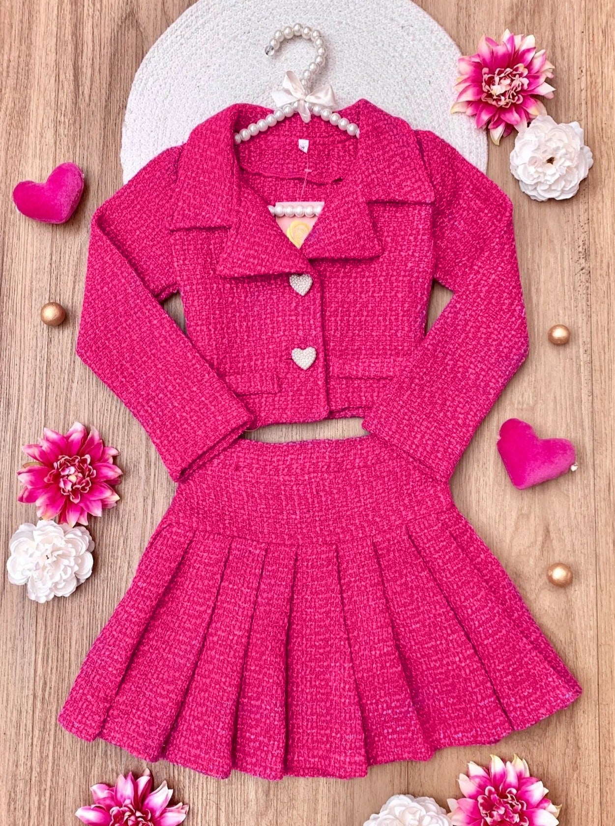 Pink Blazer & Pleated Skirt Set
