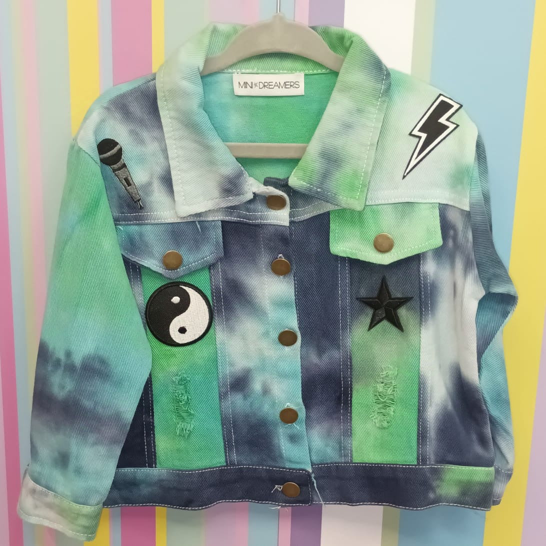 Tie Dye Denim Jacket with Patches