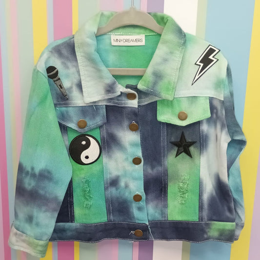 Tie Dye Denim Jacket with Patches