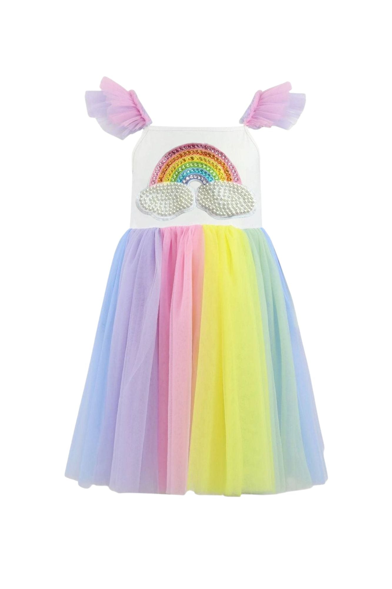 Rainbow Pearl Patch Tulle Dress