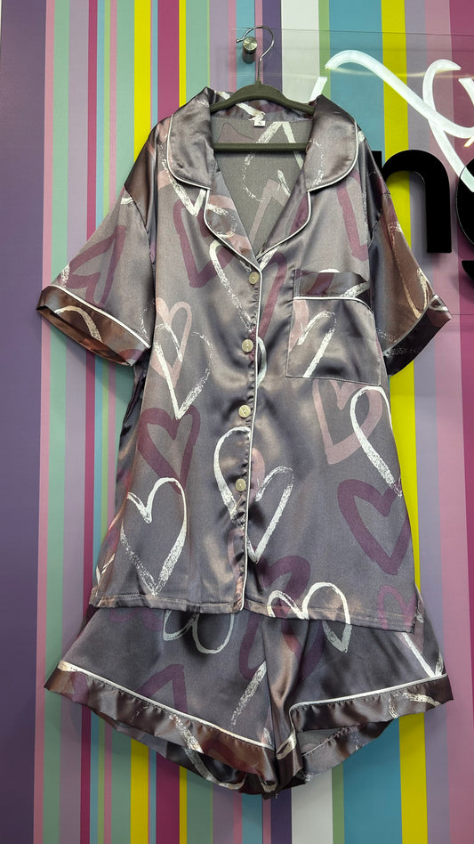 Purple Hearts Pajamas w/ White Details