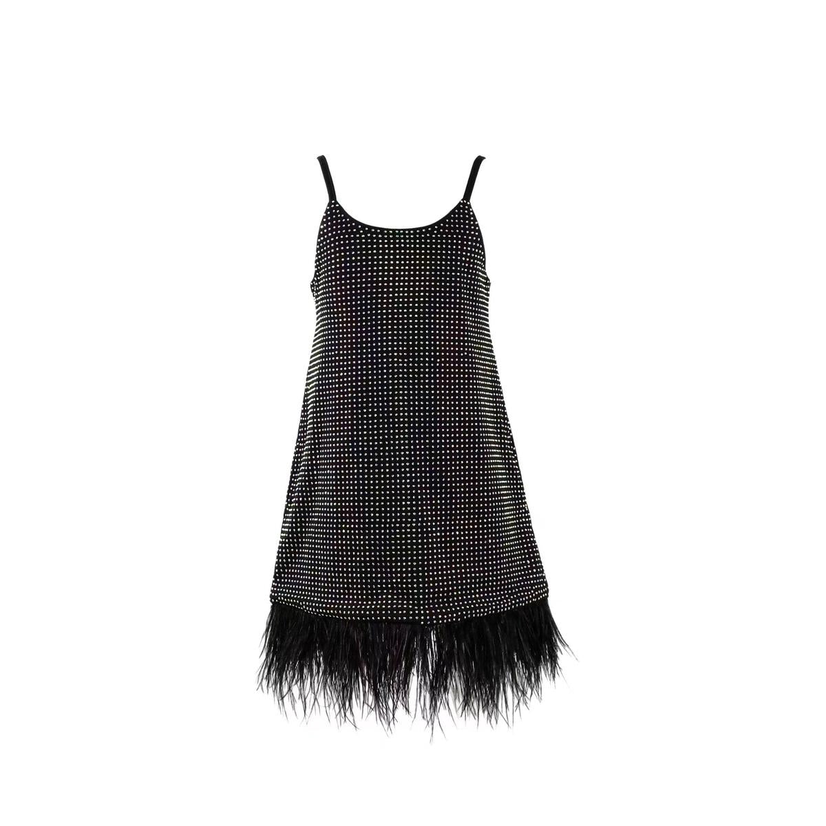 Midnight Crystal Feather Dress