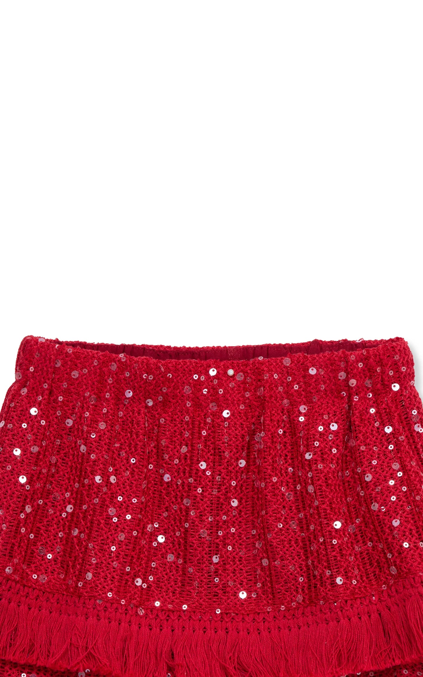 Sequins w/ Fringe Skirt Red Set