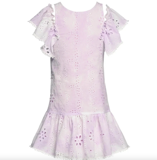 Lila Tie Dye Eyelet Dress w/ Smocked Ruffles