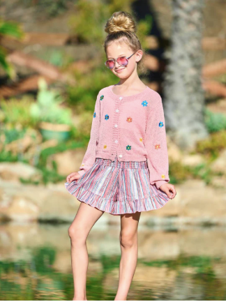 Glitter Stripe Shorts w/ Smocked Yoke Coral