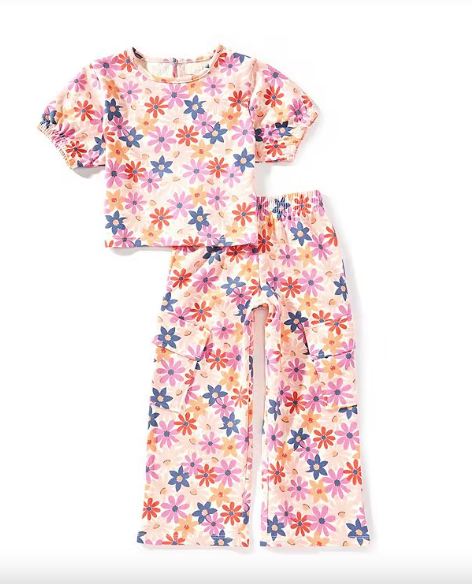 Print Daisies Cargo Pant Set
