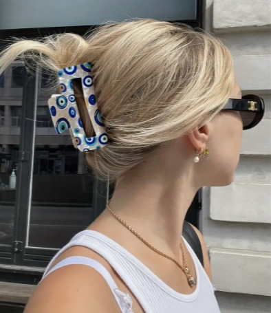 White Turkish Eye Claw Hair Clips