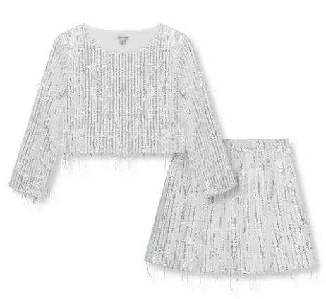 All-over Fringed Sequin Silver Set