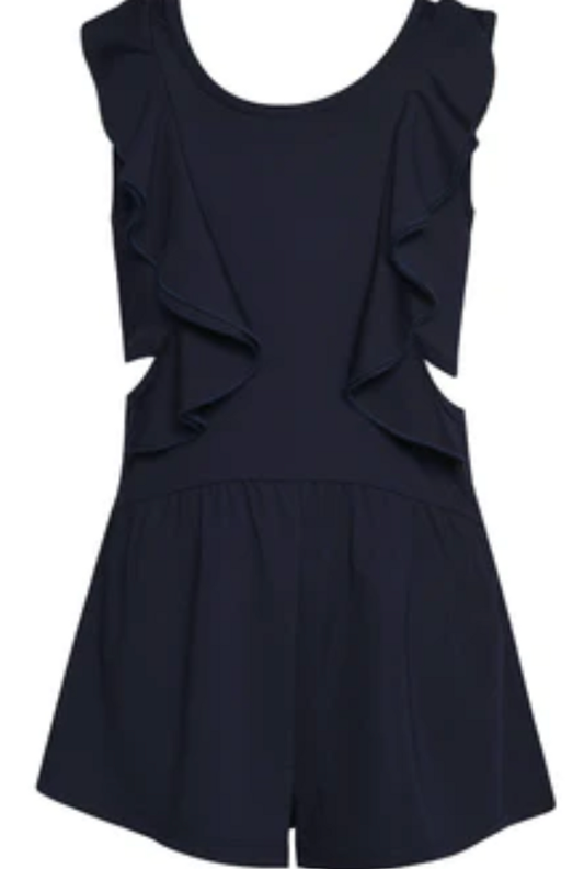 Romper Navy Blue w/ Ruffles & Side Openings