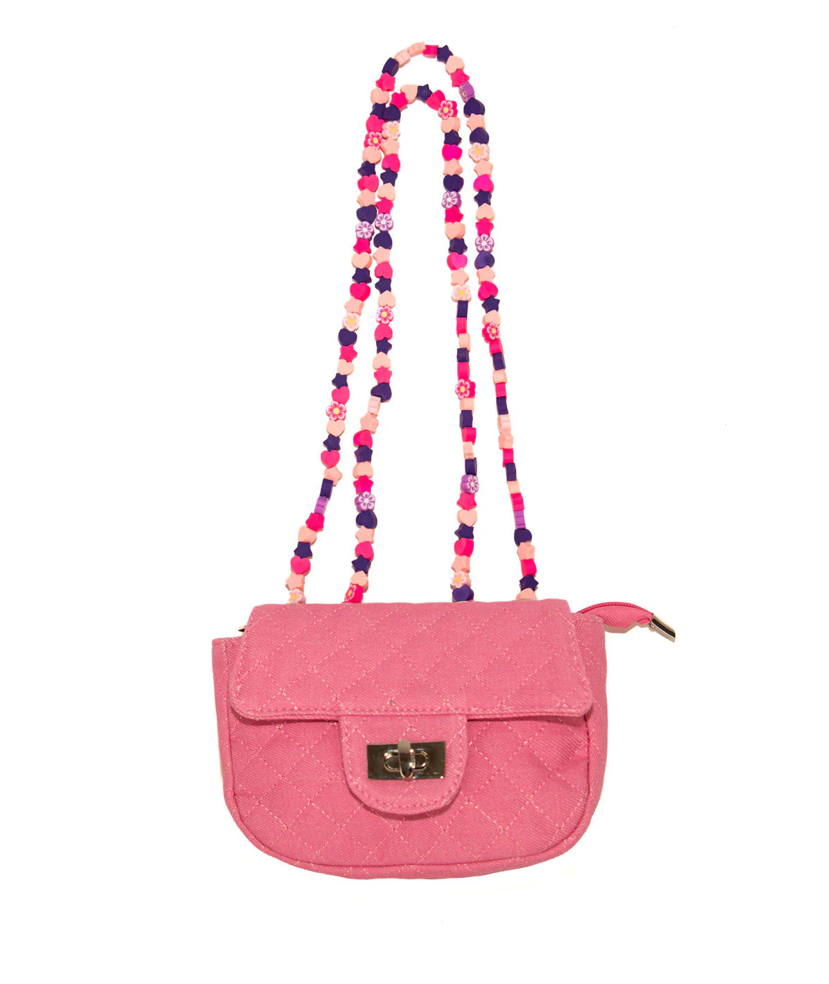 Pink Denim Charm Handle Bag