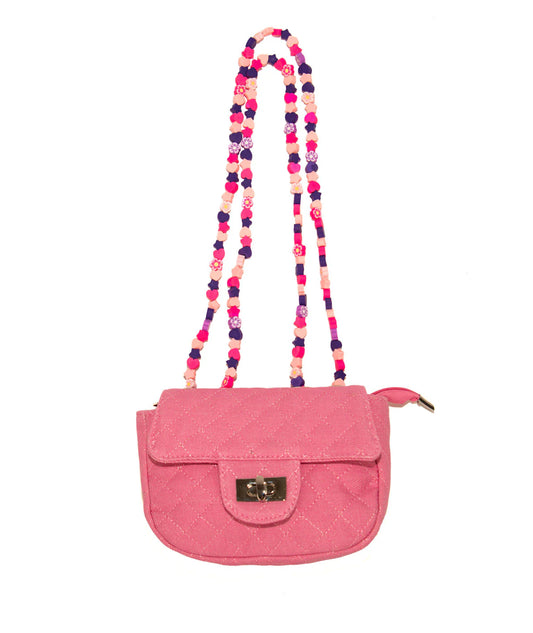 Pink Denim Charm Handle Bag