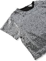 All-over Sequin Mesh Silver Top