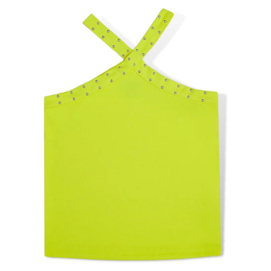 Lime Studded Crossover Tank Top