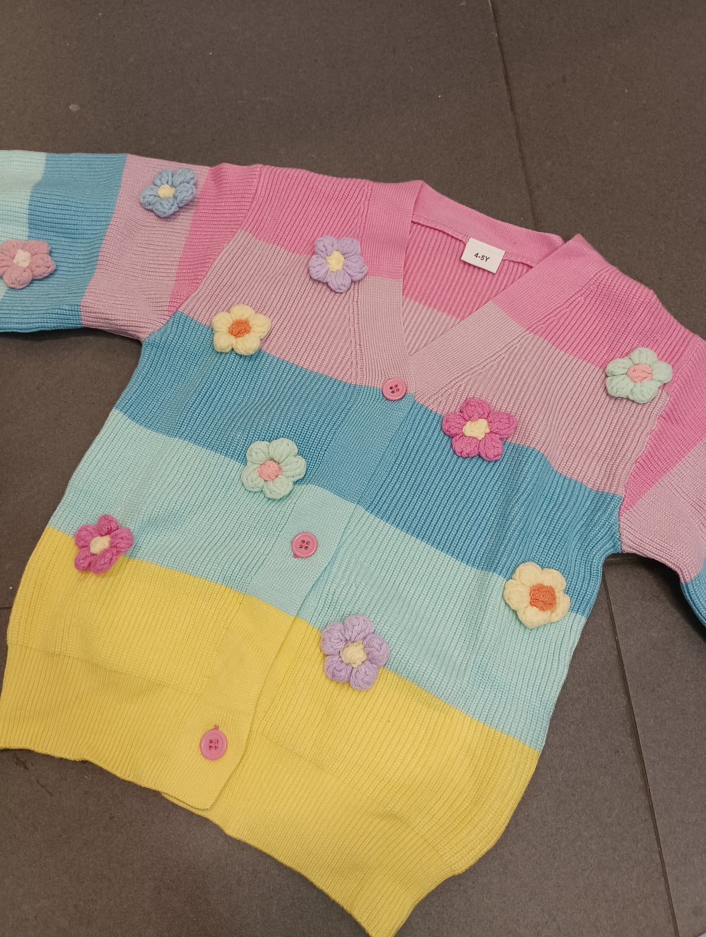 Multicolor Cardigan Knitted Flowers