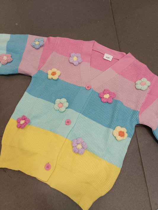 Multicolor Cardigan Knitted Flowers