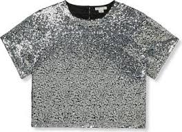 All-over Sequin Mesh Silver Top