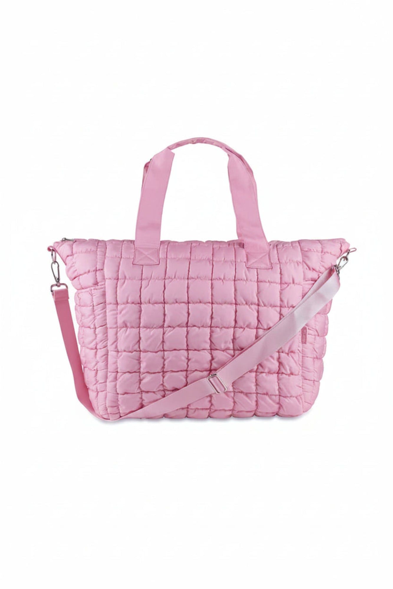 Pink Retro Stripes Puffer Weekender Tote Bag