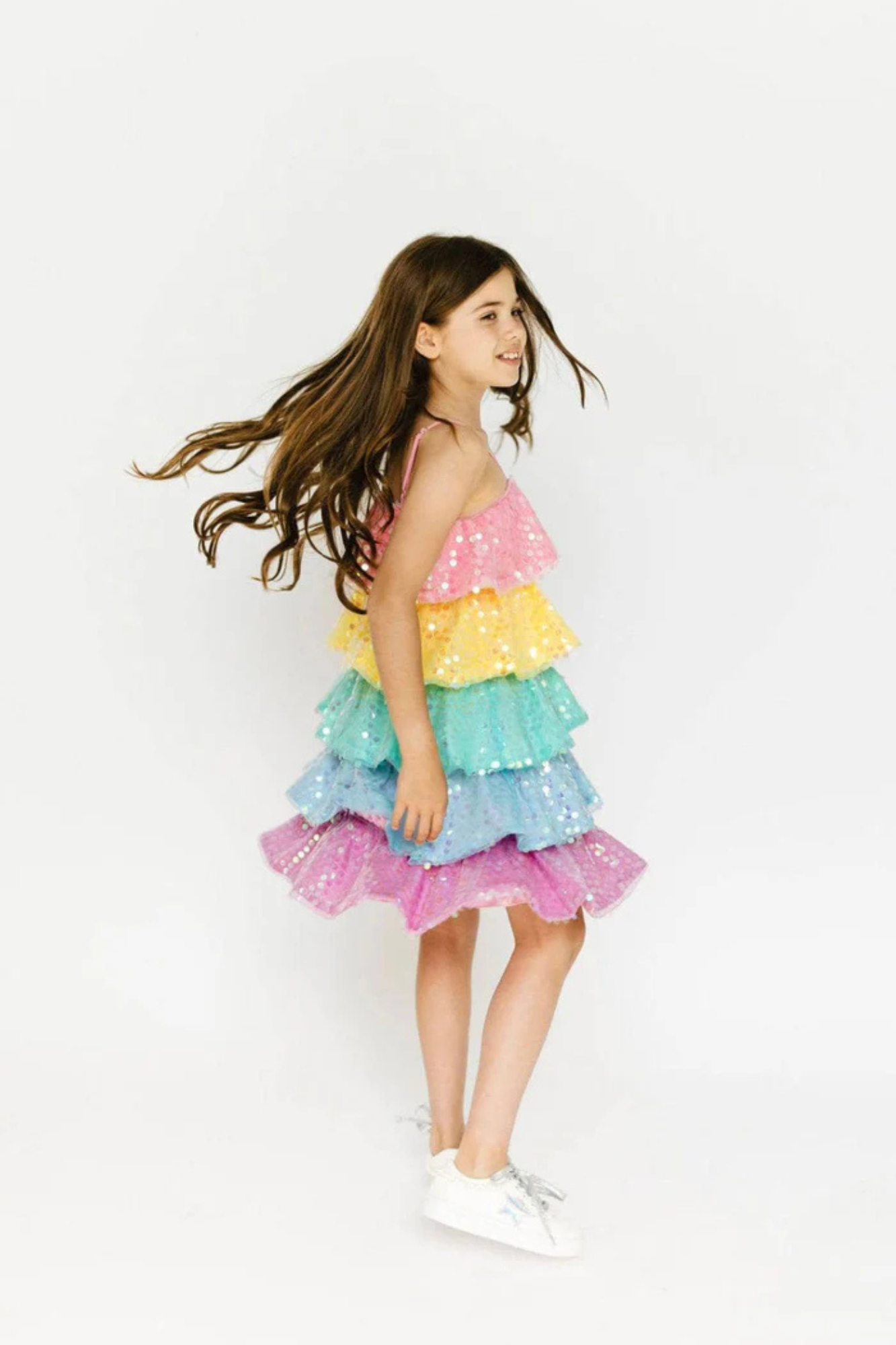 Rainbow Sequin Ruffle Dress