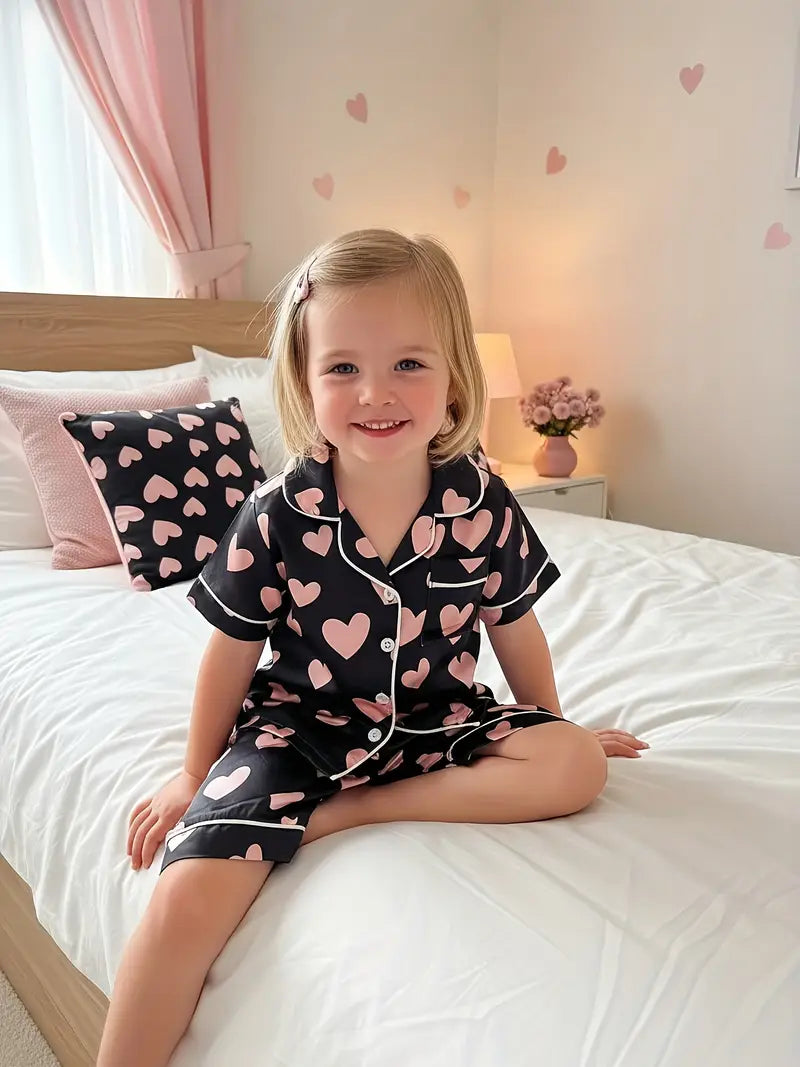 Black Pajamas with Pink Hearts