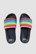 Black Glitter Rainbow Slides