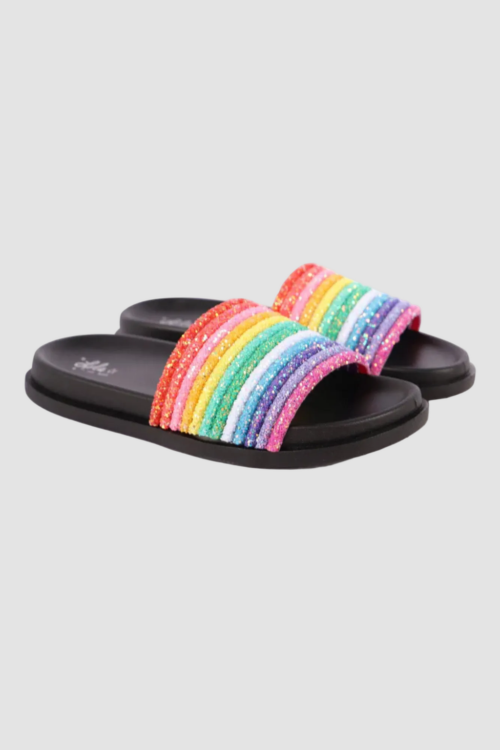Black Glitter Rainbow Slides