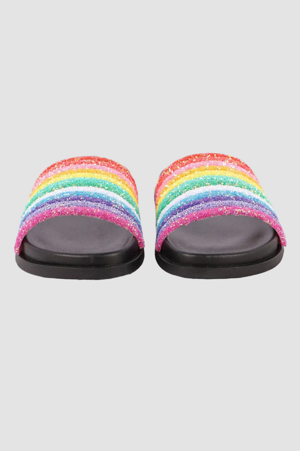 Black Glitter Rainbow Slides