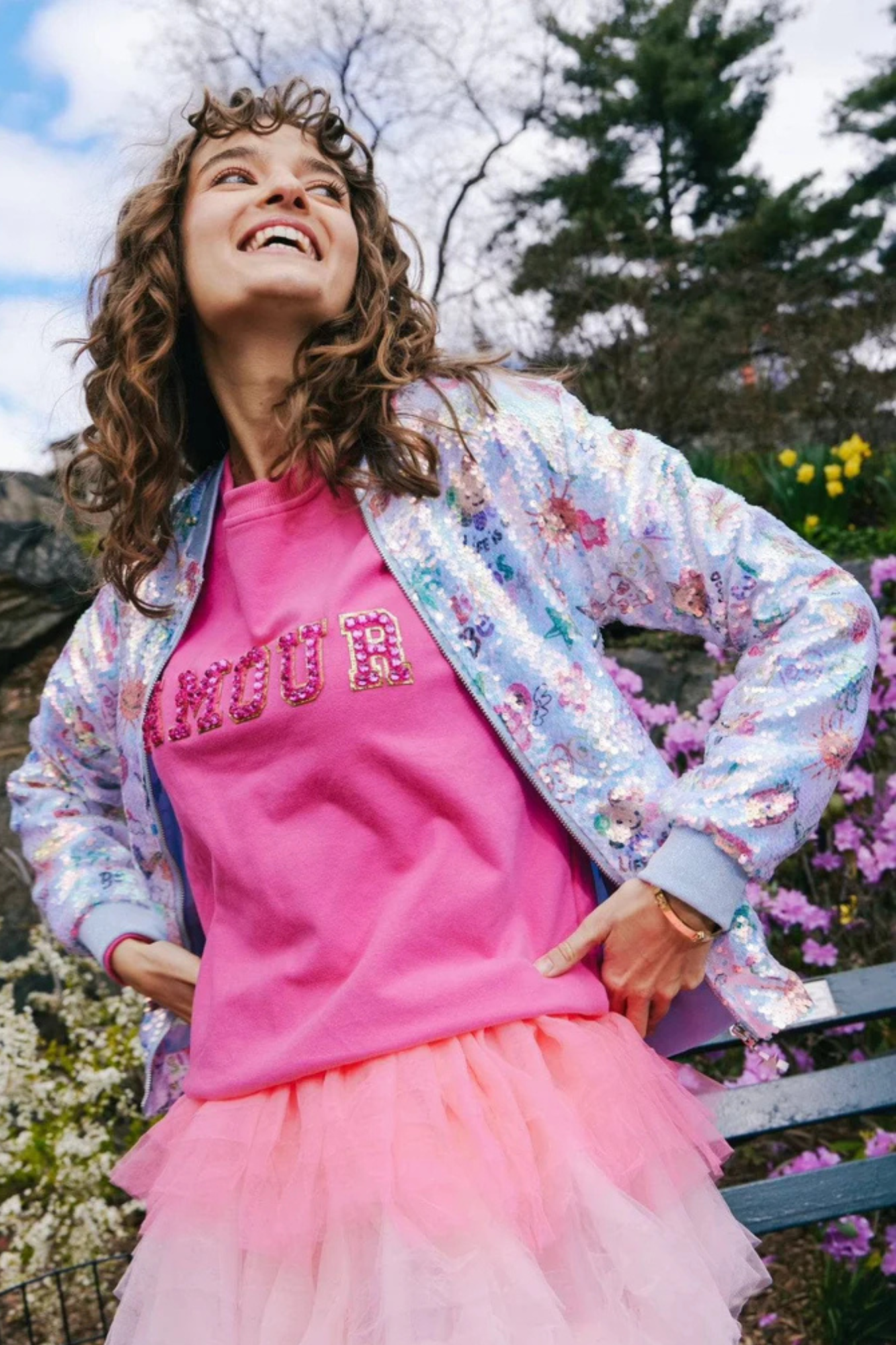 Good Vibes Doodle Sequin Bomber