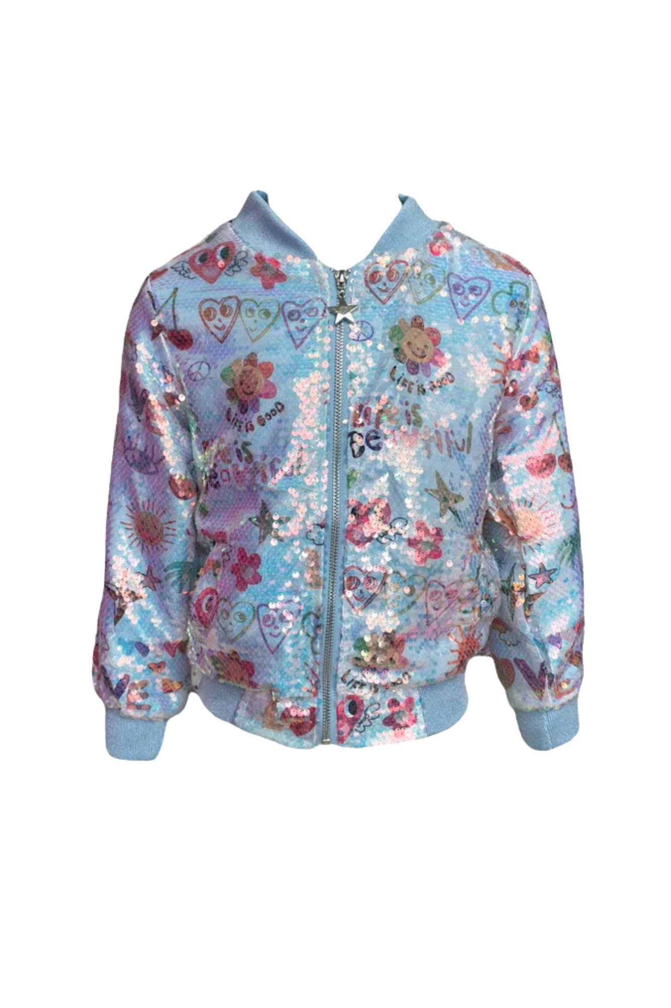 Good Vibes Doodle Sequin Bomber