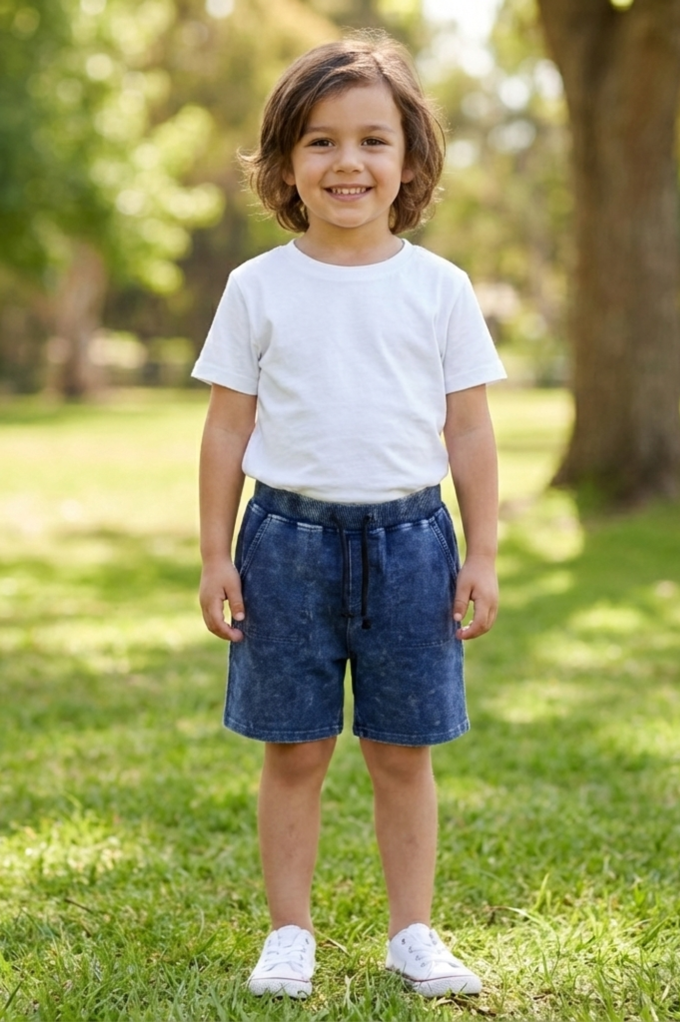 Washed Blue Shorts with Pockets
