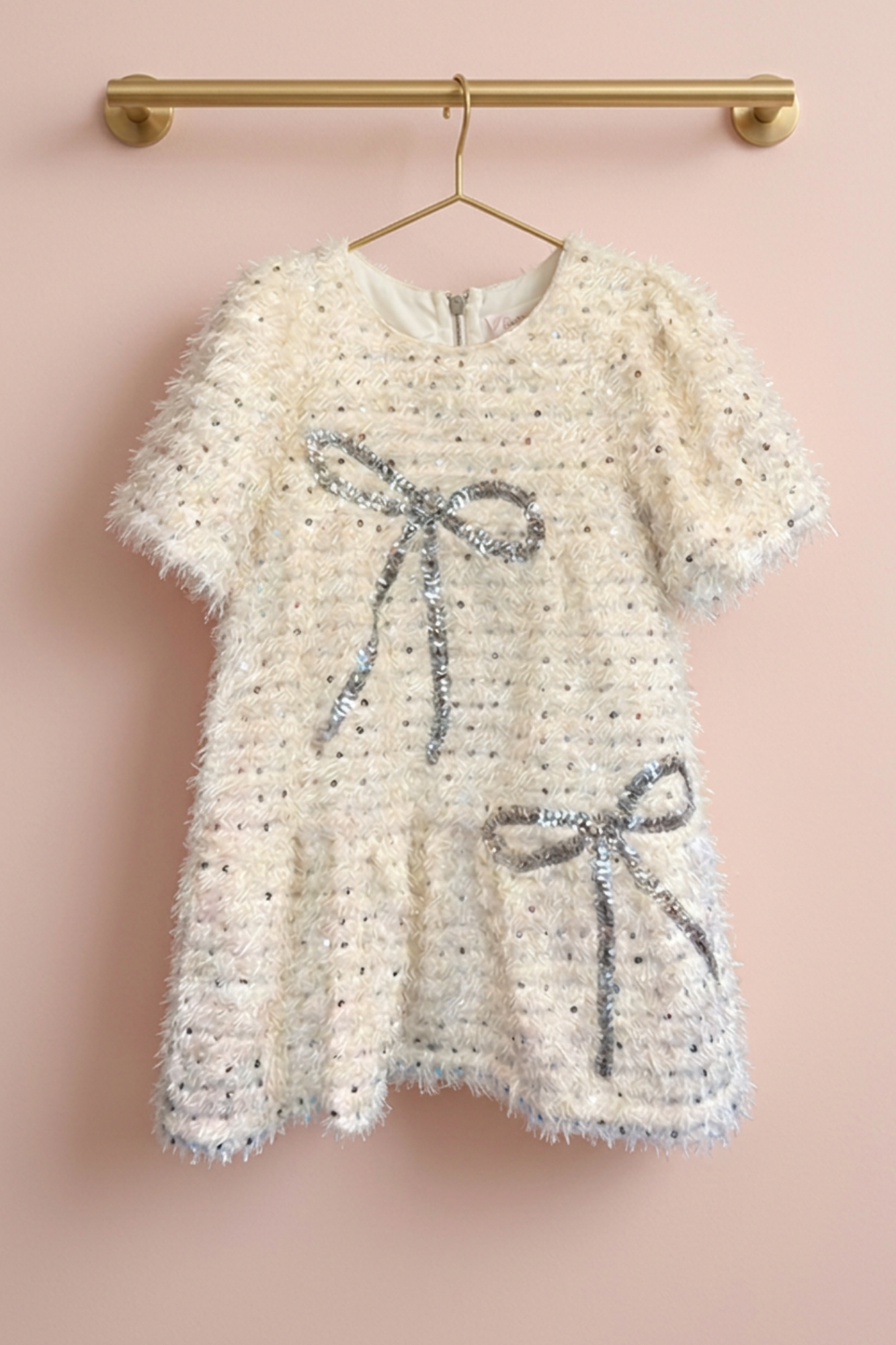 Ivory Tiered Dress w/ Sequin Bow Detail