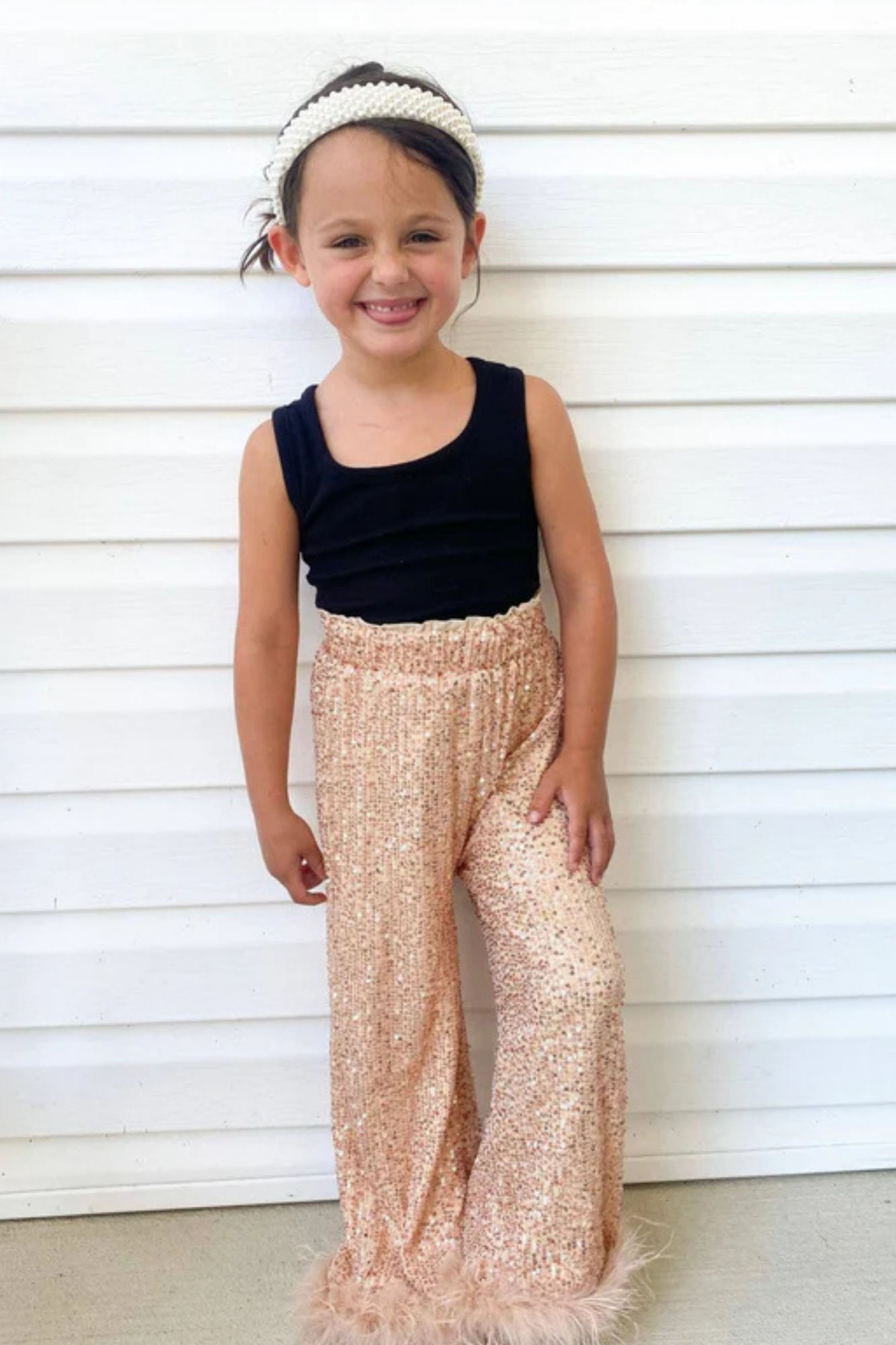 Sequin Wide Leg Feather Pants