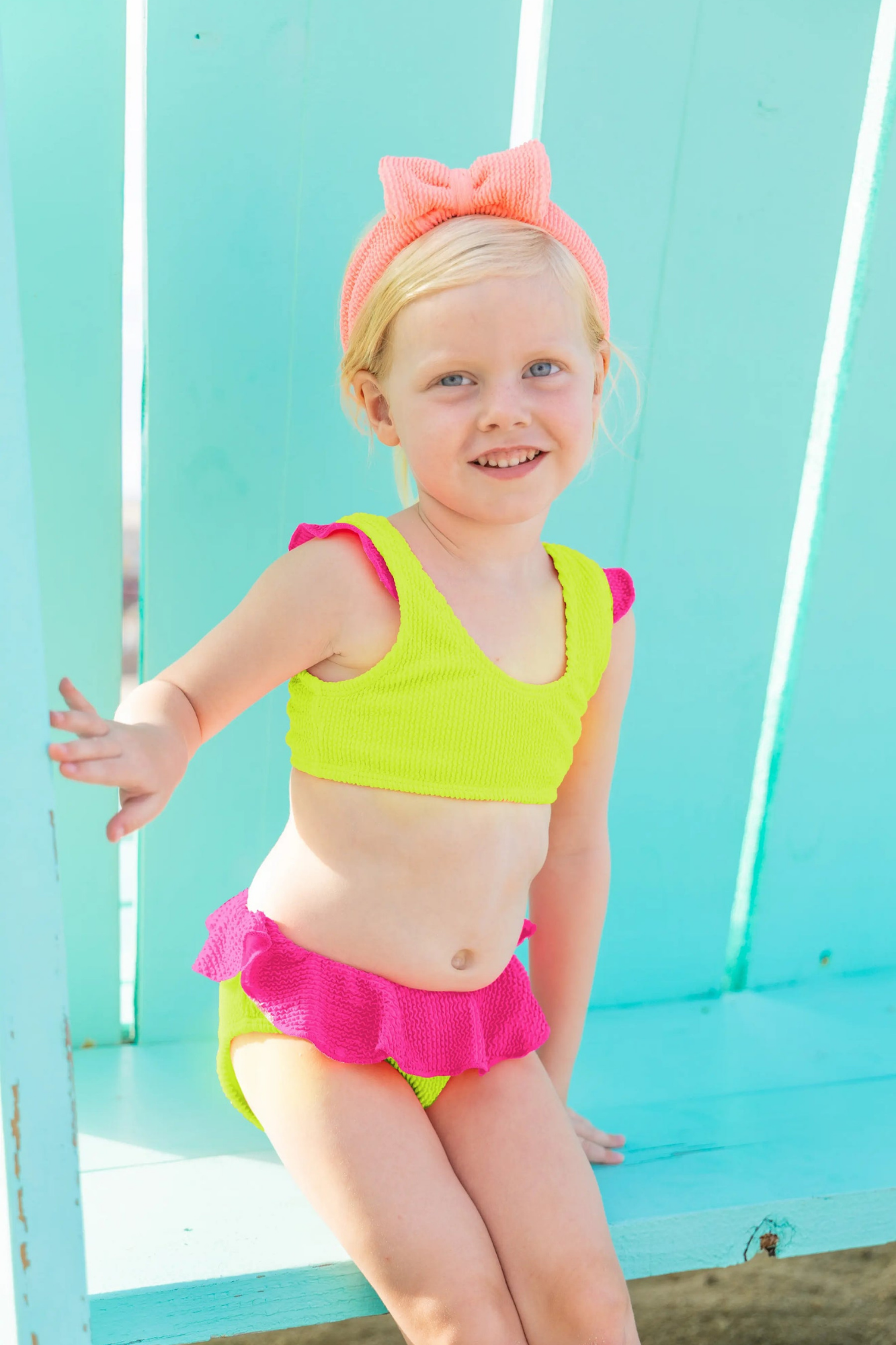 Lime Daisy Toddler Crinkle Ruffle Bikini