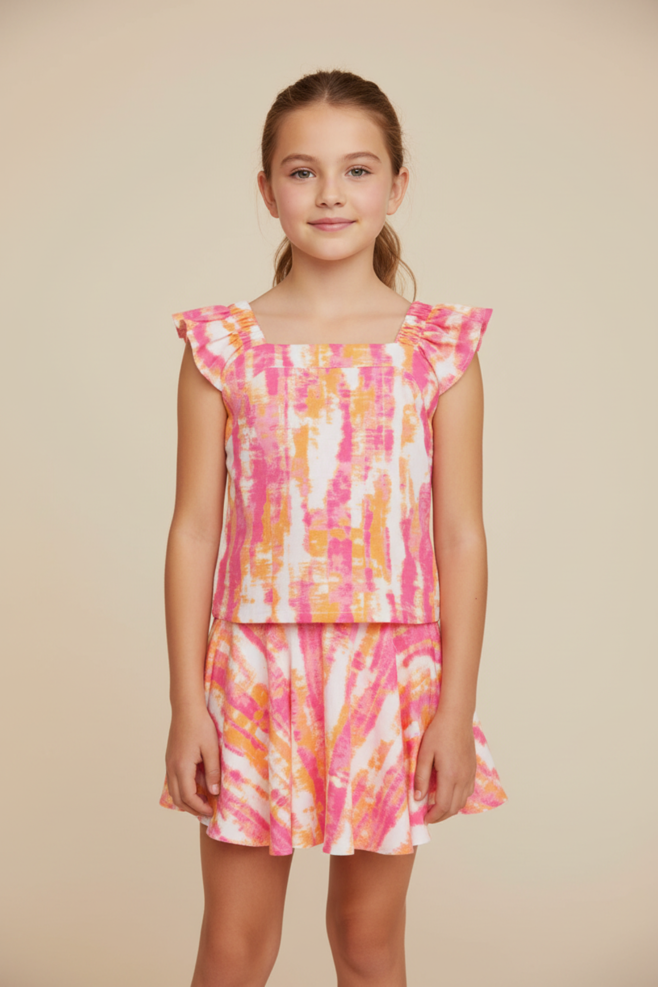 Orange & Pink Smocked Skirt Set