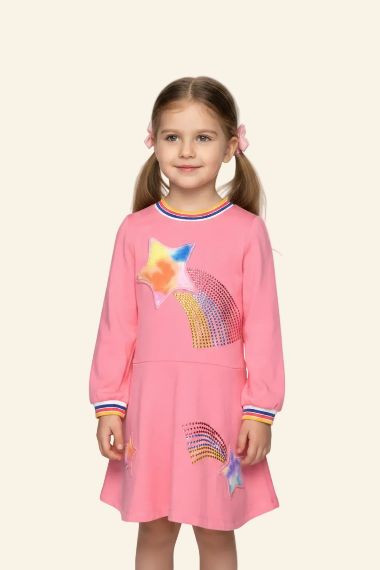 Dress w/ Faux fur Star Trim & Rainbow Rhinestone