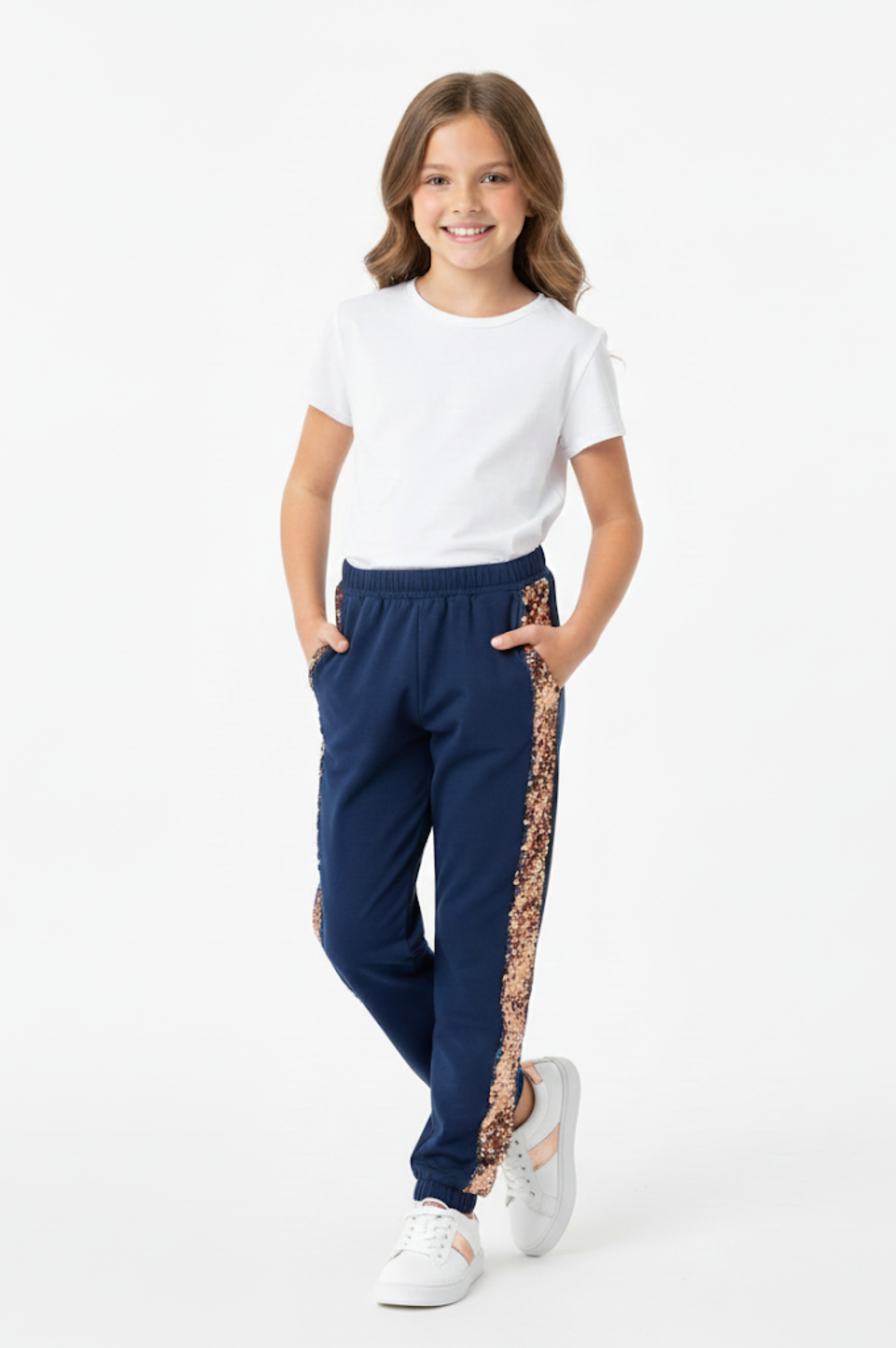 Flip Sequin Side Jogger Pants Navy