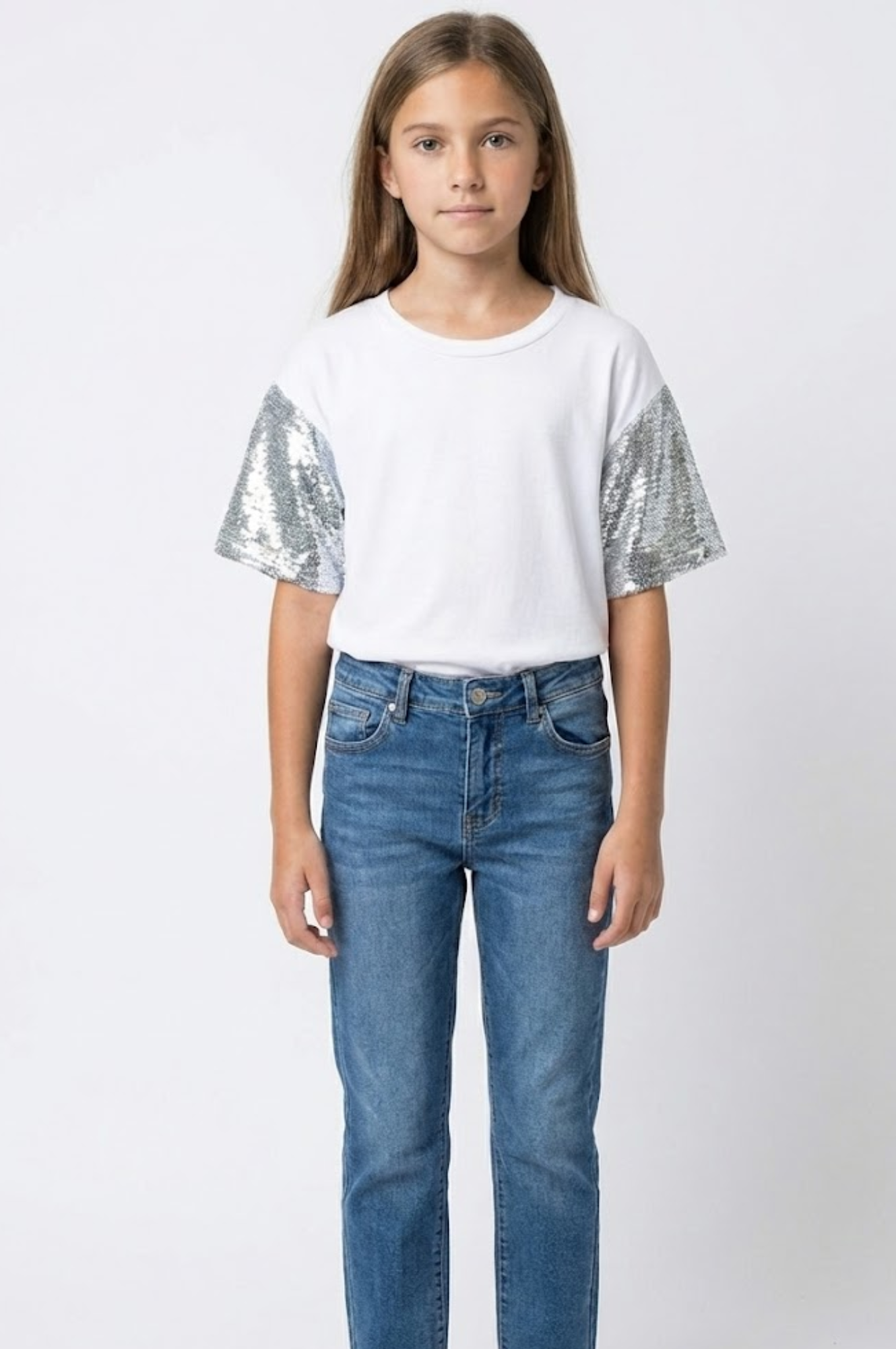 Sequin Sleeve T-Shirt White