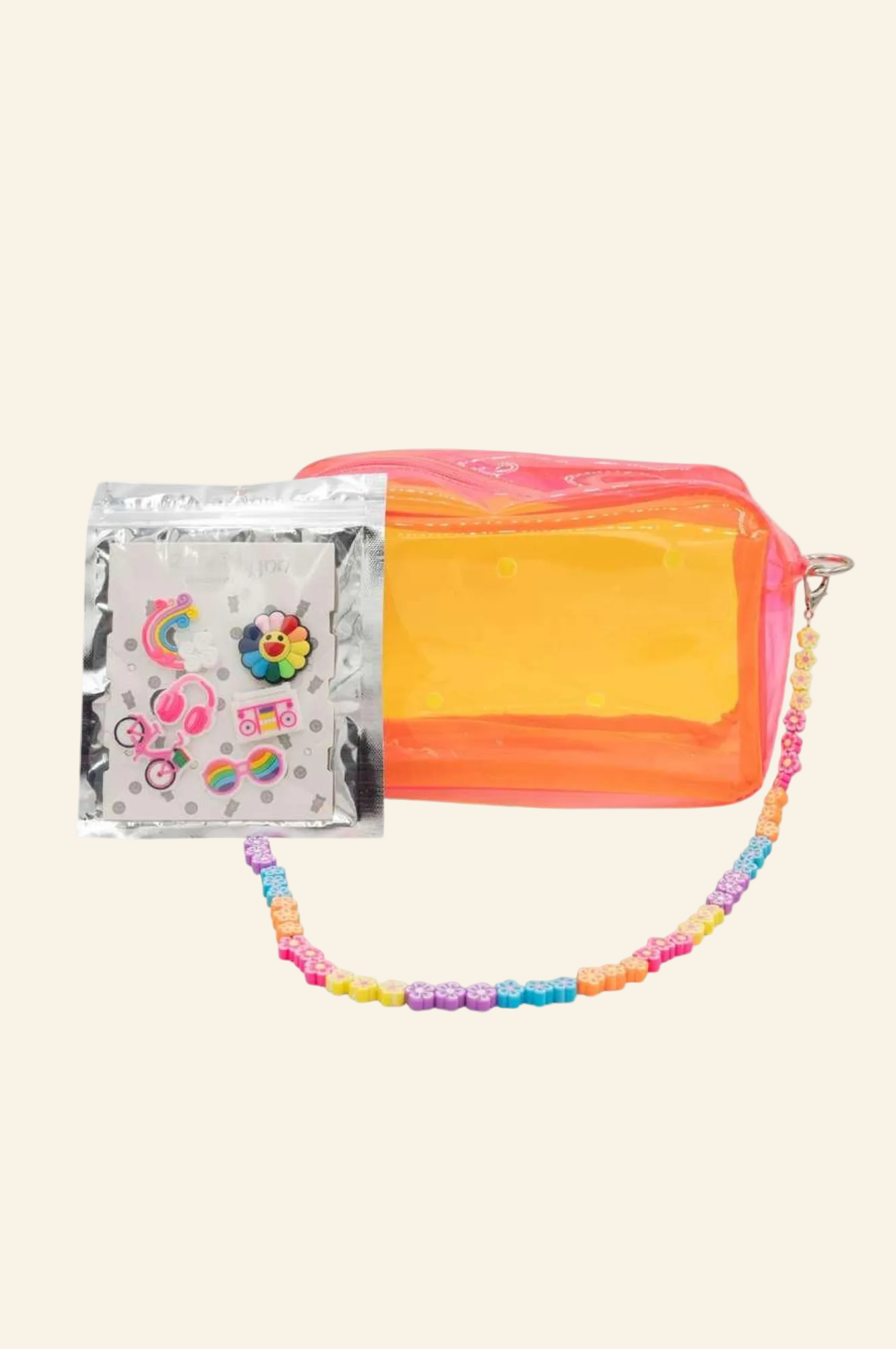 Multicolor Clear Bag with Charm Pack