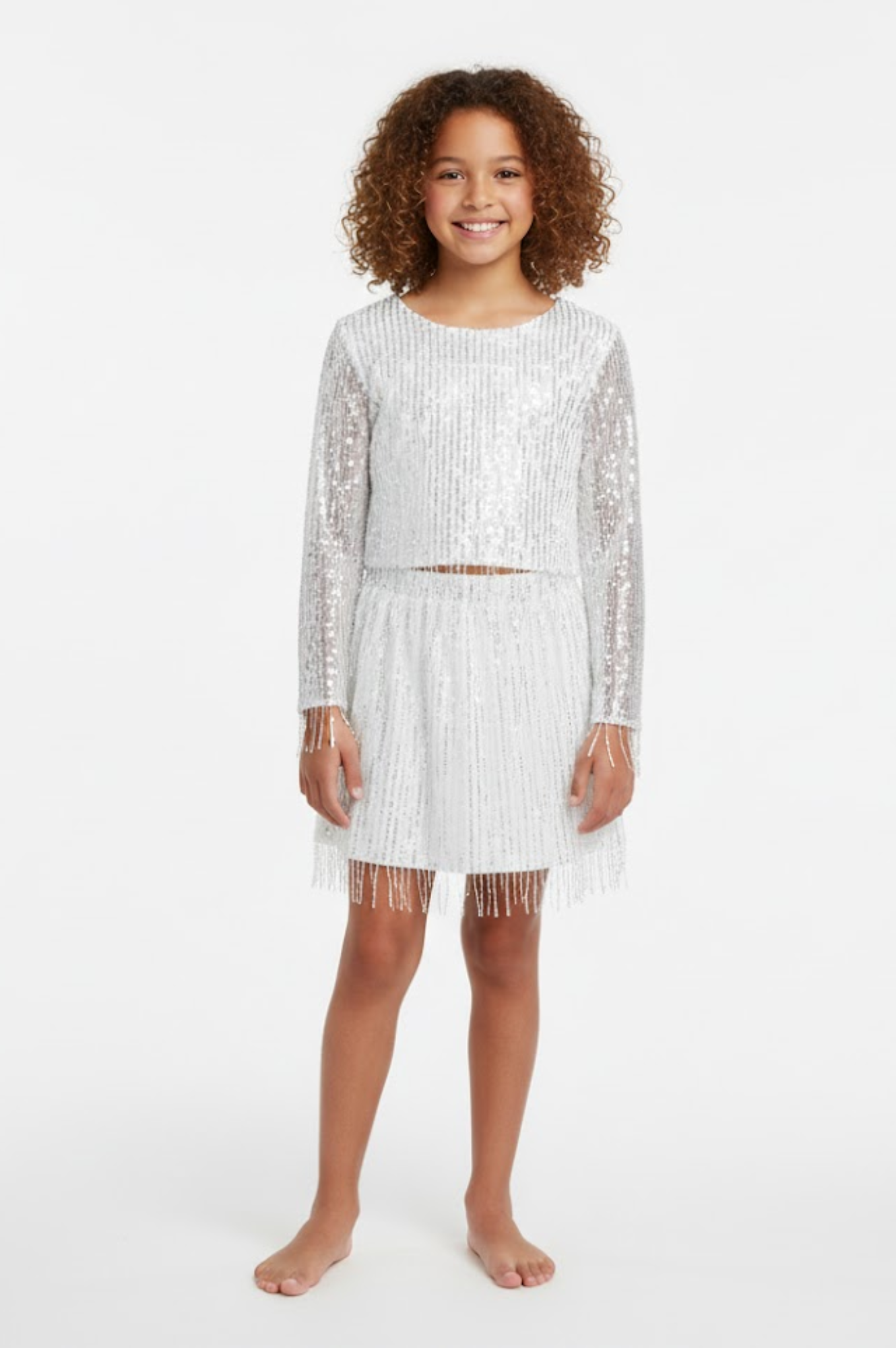 All-over Fringed Sequin Silver Set