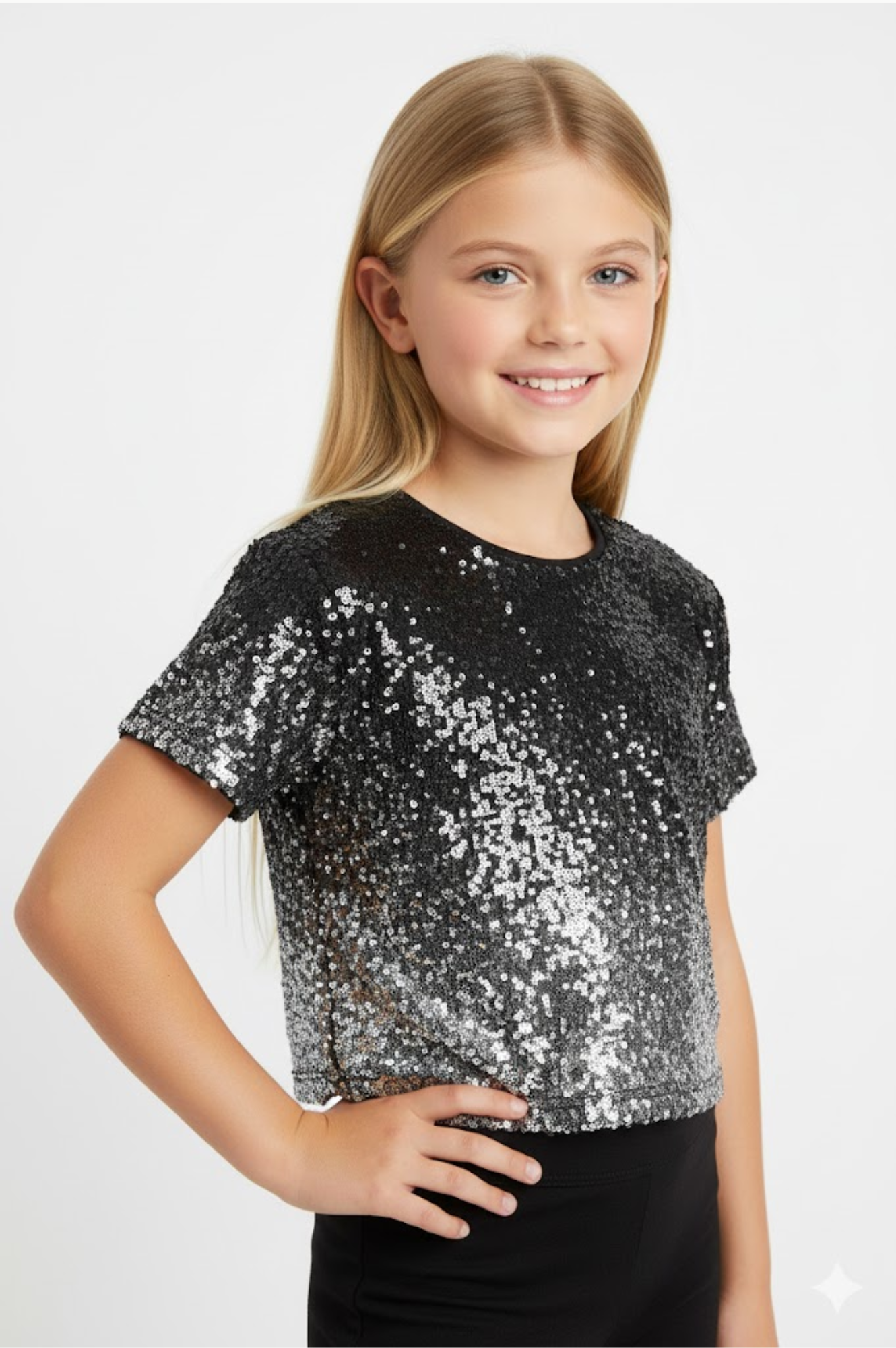 All-over Sequin Mesh Silver Top