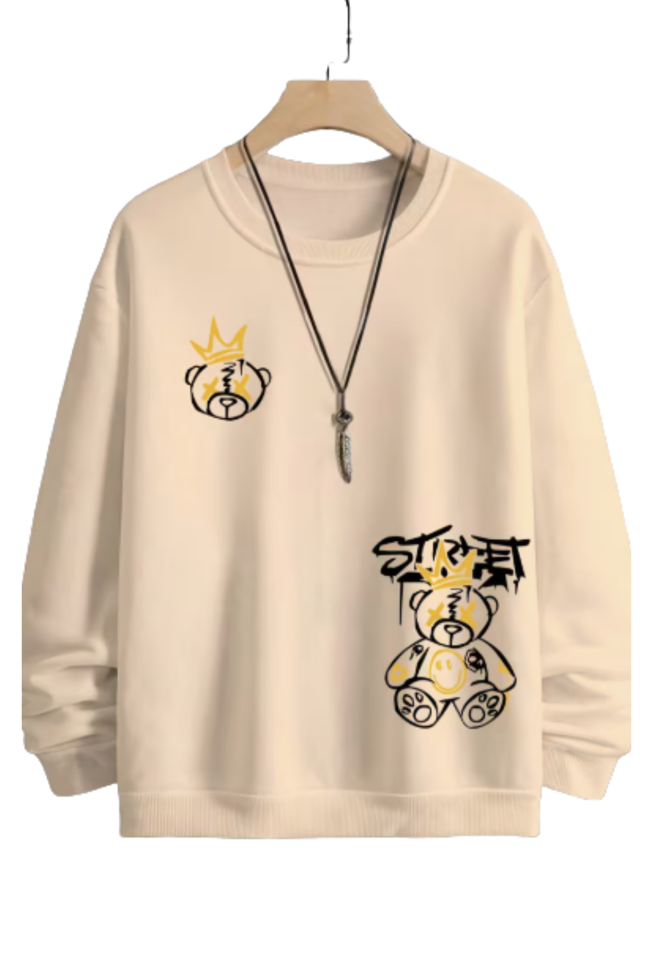 Beige Sweater with Bear Street Graffiti