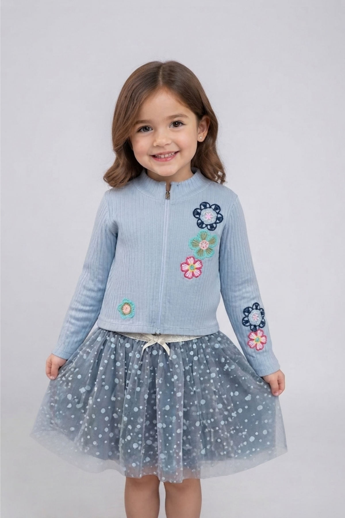 Blue Flowers Crochet Skirt Set