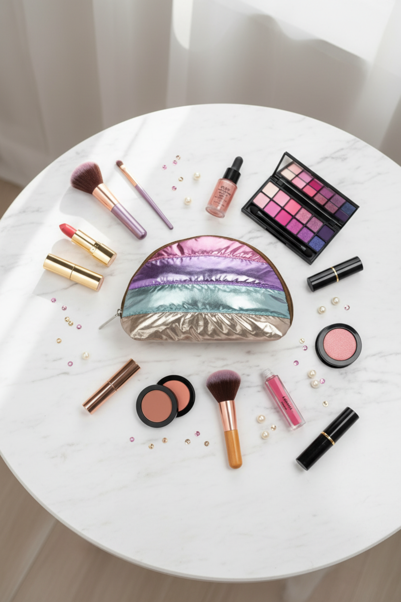 Icy Color Block Puffer Oval Cosmetic Bag