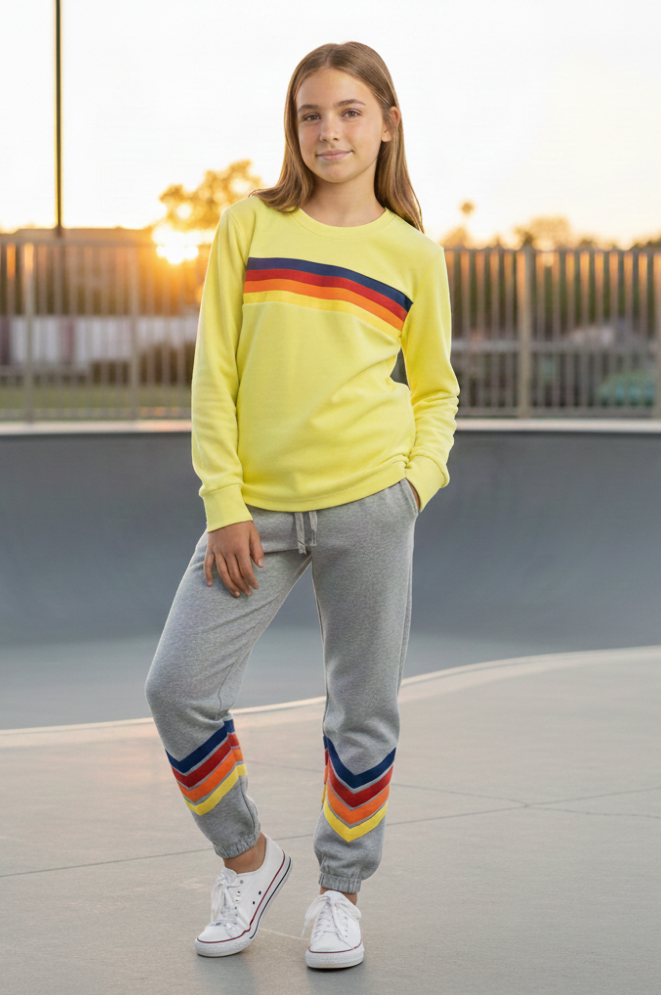 Neon Yellow Sweater & Grey Jogger Set